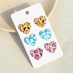 Vintage Leopard Dots Heart Acrylic Earrings Set