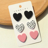 Vintage Leopard Dots Heart Acrylic Earrings Set