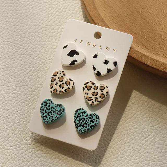 Vintage Leopard Dots Heart Acrylic Earrings Set