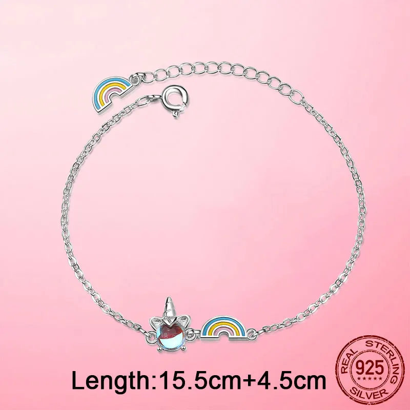 925 Silver Unicorn Chain Link Bracelet Infinite Lobster Clasp for Women
