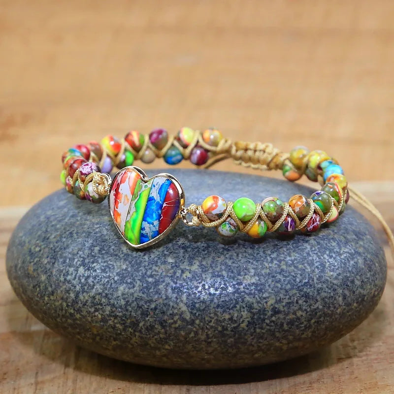 Heart Shape Stone Braided Friendship Wrap Bracelet