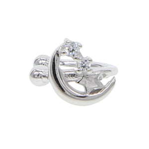 Silver Star & Moon Clip Cuff Earrings Crystal Jewelry