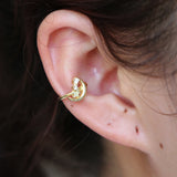 Silver Star & Moon Clip Cuff Earrings Crystal Jewelry