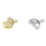 Silver Star & Moon Clip Cuff Earrings Crystal Jewelry