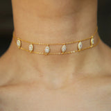 925 Silver Water-drop Choker Necklace CZ Double Chain Short Necklaces