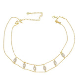 925 Silver Water-drop Choker Necklace CZ Double Chain Short Necklaces