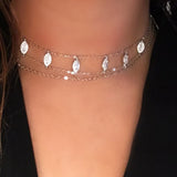 925 Silver Water-drop Choker Necklace CZ Double Chain Short Necklaces