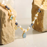French Style Natural Stone Freshwater Pearl Charms Necklace Pendant Jewelry