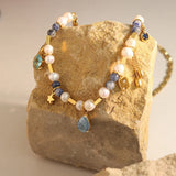 French Style Natural Stone Freshwater Pearl Charms Necklace Pendant Jewelry