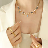 French Style Natural Stone Freshwater Pearl Charms Necklace Pendant Jewelry