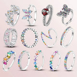 925 Silver Sparkling Ring With Rainbow Gem, Ladybug Charm Collection