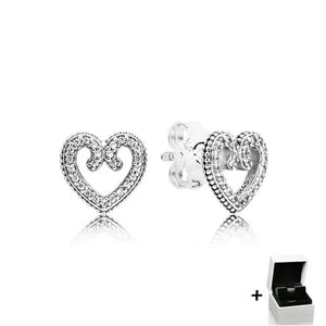 Silver Heart Crystal Stud Earrings Wedding Jewelry