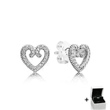 Silver Heart Crystal Stud Earrings Wedding Jewelry