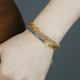 Geometric Rainbow Cz Link Chains Paper Clip Round Bezel CZ Colorful Tennis