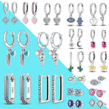 925 Silver Double Hoop Feather Earrings for Women