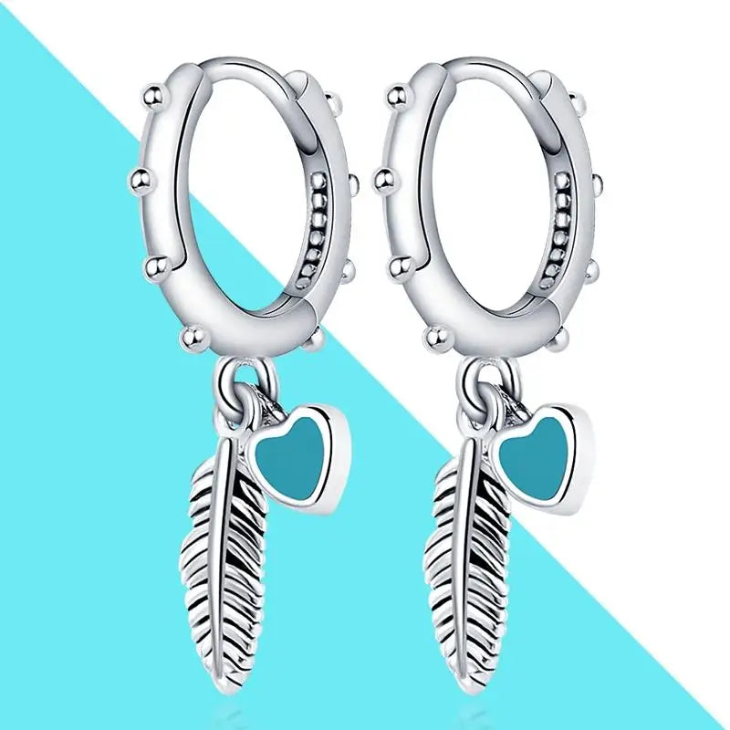 925 Silver Double Hoop Feather Earrings for Women