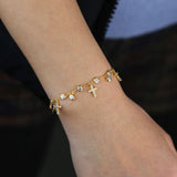 Silver Charm Chain Bangle Drop Cross Round Cz Paved Jewelry