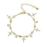 Silver Charm Chain Bangle Drop Cross Round Cz Paved Jewelry