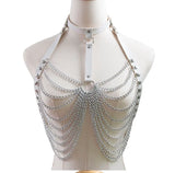 Goth Leather Body Harness Chain Bra Top Chest Waist Belt
