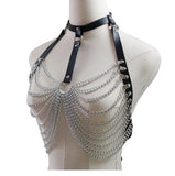 Goth Leather Body Harness Chain Bra Top Chest Waist Belt