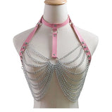 Goth Leather Body Harness Chain Bra Top Chest Waist Belt