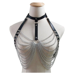 Goth Leather Body Harness Chain Bra Top Chest Waist Belt