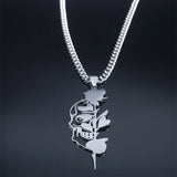 Goth Rose Skull Skeleton Heart Necklace Women Stainless Steel