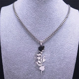 Goth Rose Skull Skeleton Heart Necklace Women Stainless Steel