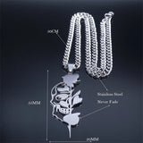 Goth Rose Skull Skeleton Heart Necklace Women Stainless Steel