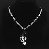 Goth Rose Skull Skeleton Heart Necklace Women Stainless Steel