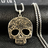 Gothic Skull Stainless Steel Necklace Men Silver Chains Jewelry Halloween Gift