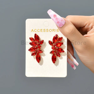 Vintage Geometric Wings Green Rhinestone Piercing Earrings