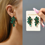 Vintage Geometric Wings Green Rhinestone Piercing Earrings