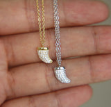 925 Silver Dainty Horn Charm Micro Pave Cz Horn Necklace