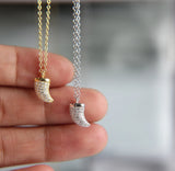 925 Silver Dainty Horn Charm Micro Pave Cz Horn Necklace