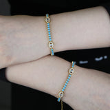 3mm CZ Tennis Chain Turquoise Stone Evil Eye Charm Bracelet Necklace