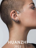 HUANHZUI Hollow String Mesh Basket Silver Ear Clip Punk Earless Piercing Earring