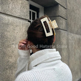 Large Geometric Hollow Square Tortoiseshell Leopard Hair Claw
