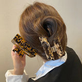 Large Geometric Hollow Square Tortoiseshell Leopard Hair Claw