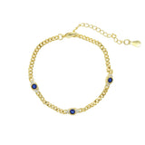 Hamsa Hand Evil Eye Star Charm Silver Plated Cuban Link CZ Bracelet