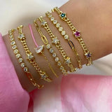 Hamsa Hand Evil Eye Star Charm Silver Plated Cuban Link CZ Bracelet