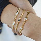 Hamsa Hand Evil Eye Star Charm Silver Plated Cuban Link CZ Bracelet