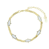 Hamsa Hand Evil Eye Star Charm Silver Plated Cuban Link CZ Bracelet