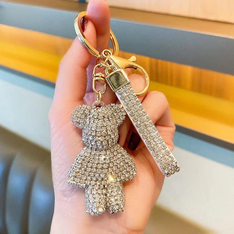 Rhinestone Bear Keychain Pendant Women Bag Men Car Key Chain Gift