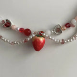 Strawberry Necklace Pearls Beaded Y2K Necklace Choker