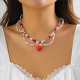 Strawberry Necklace Pearls Beaded Y2K Necklace Choker