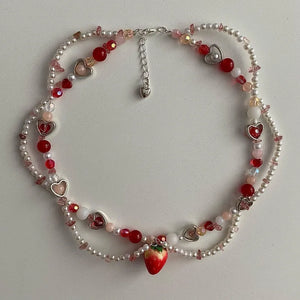 Strawberry Necklace Pearls Beaded Y2K Necklace Choker