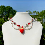 Strawberry Necklace Pearls Beaded Y2K Necklace Choker