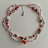 Strawberry Necklace Pearls Beaded Y2K Necklace Choker
