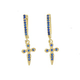 925 Silver Lucky Sword & Faith Cross CZ Hoop Earrings